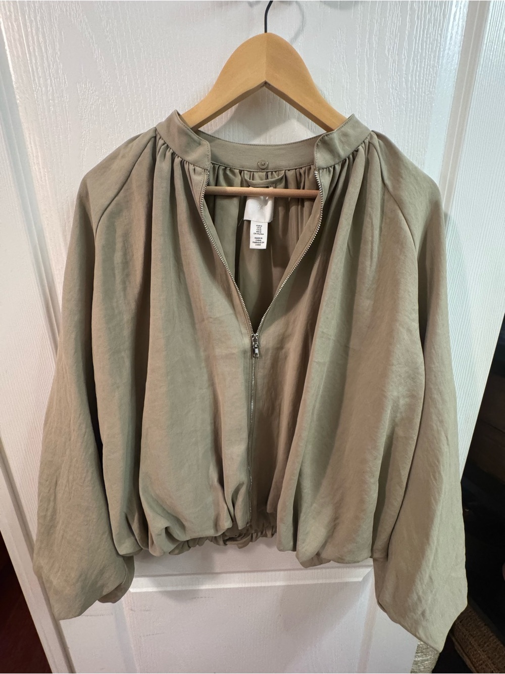 H&M Olive Zip-Front Relaxed Bomber Jacket